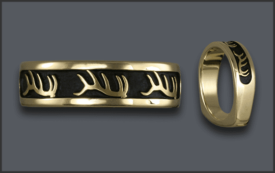 Men's 14k Elk Antler Wedding Hybrid Band