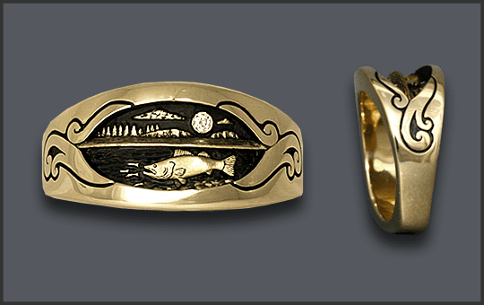 Men's 14 k Walleye Fish Ring