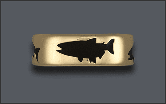 Men's 14k Fish Wedding Band with Chinook Salmon