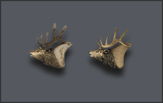 Men's 14k Elk Head Tie Tac with elk Ivory and without