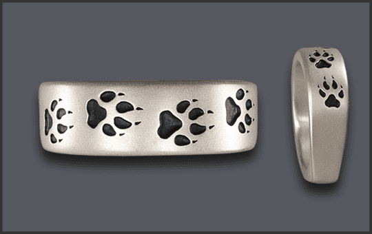 Men's Silver Wolf Track Wedding Hybrid Band Matte Finish