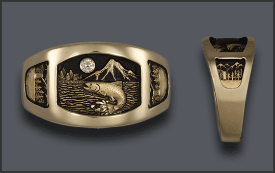 Men's Jumping Fish Ring With Diamond Moon
