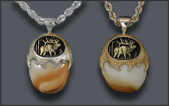 Men's Elk Ivory Pendants with Bull Elk