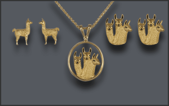 Women's 3 Llama Pendant and Earring Set