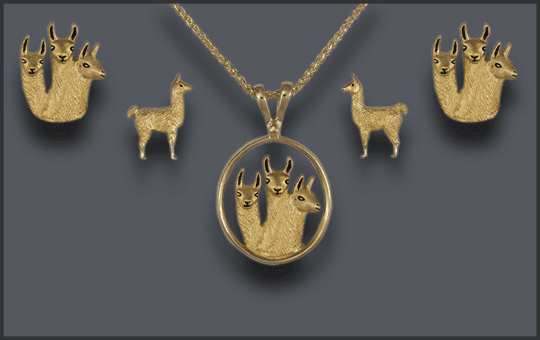 Women's 3 Llama Pendant and Earring Set