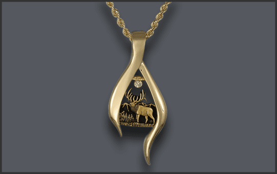 Women's 14k Bull Elk Pendant with Diamond Moon