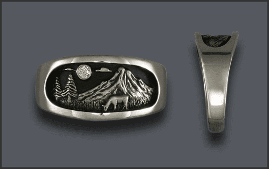 Women's Silver Cow Elk Ring With Diamond Moon