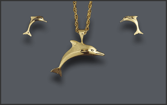 Womens Dolphin Pendant and Earring Set