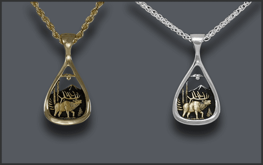Women's Elk Pendant Teardrop 14k and Silver