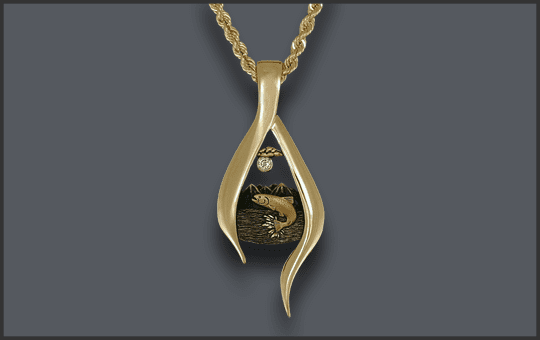 Women's 14k Jumping Fish Pendant with Diamond Moon