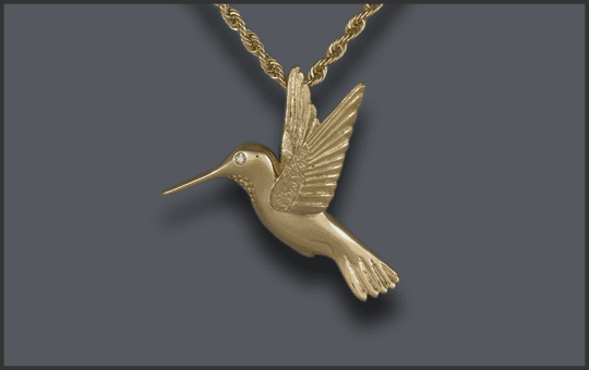 Women's 14k Hummingbird Pendant With Diamond Eye