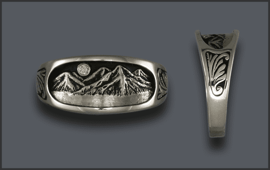 Women's Silver Mountain Ring With Diamond Moon