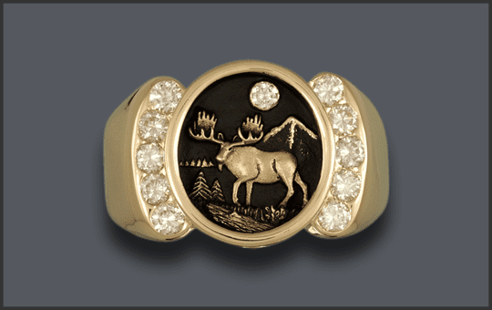 Men's 14k 11 Diamond Moose Ring