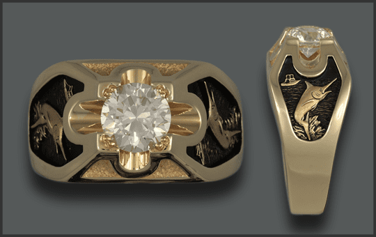 Men's 14k 2ct Diamond Marlin Ring