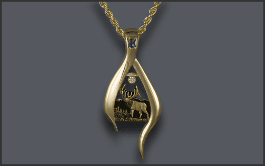 Women's Bull Elk Pendant With Diamond and Birthstone