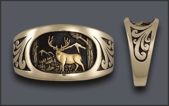 Men's 14k Mule deer Ring