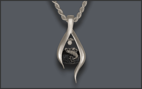 Women's Silver Jumping Fish Pendant With Diamond Moon