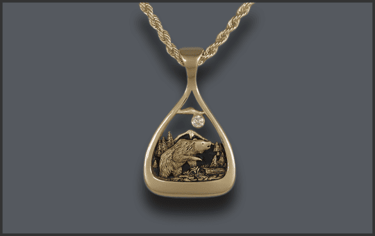 New 14 k gold Bear Pendant with Diamond moon